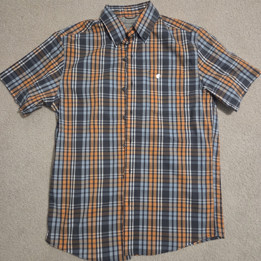 Eddie Bauer Orange and Gray Plaid Button Down Shirt NEW